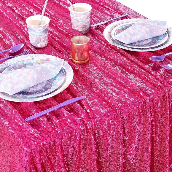 90x90 Inch Sequin Tablecloth Drapes Glitter Fabric Wedding Party Table Overlay - Picture 4 of 8